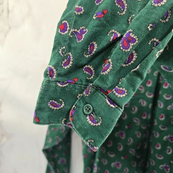 Vintage Shirt Womens XL Green Button Up Paisley Pink Long Sleeve 90s Emerald - Picture 9 of 11